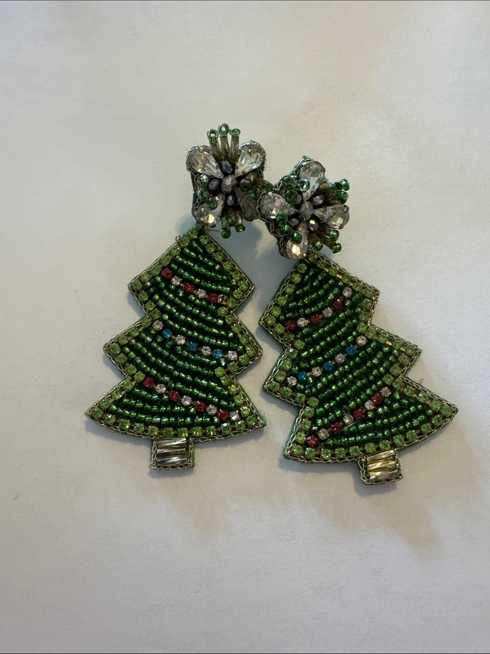 Festive Green Beaded Christmas Tree Drop Earrings